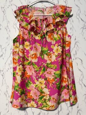 Emily Wonder Sleeveless Floral Ruffle Top Size M New With Tags